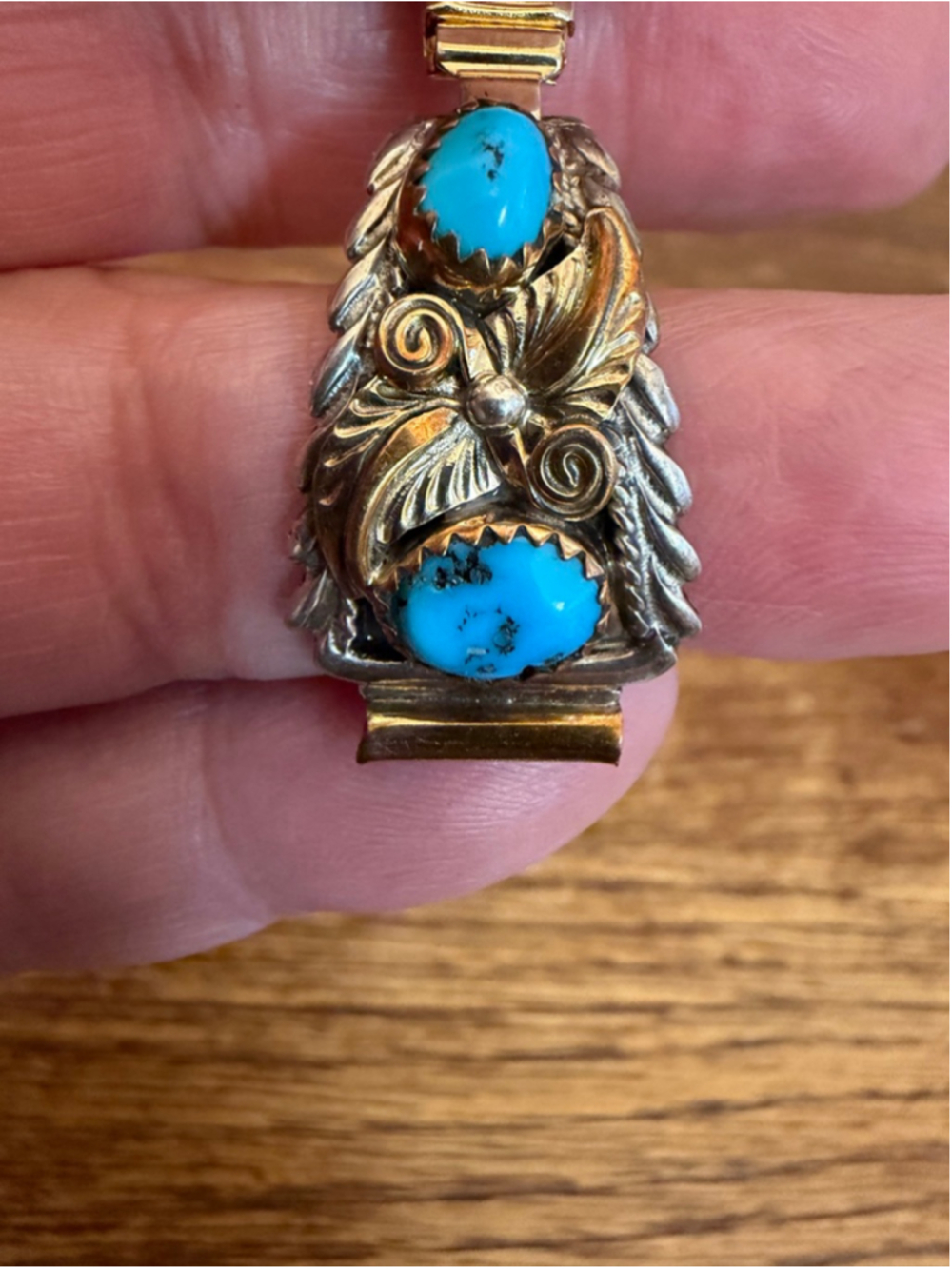 Vintage Sterling Silver Turquoise Watch Tips Stretch Band Southwestern Native - Picture 8 of 9